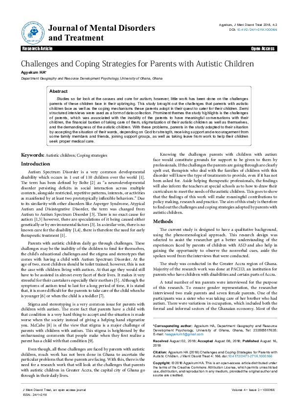 (PDF) Challenges and Coping Strategies for Parents with Autistic Children