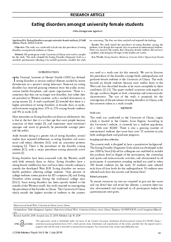(PDF) Eating disorders amongst university female students