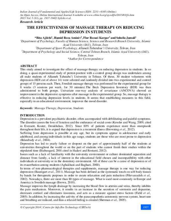 (PDF) The Effectiveness of Massage Therapy on Reducing Depression in ...