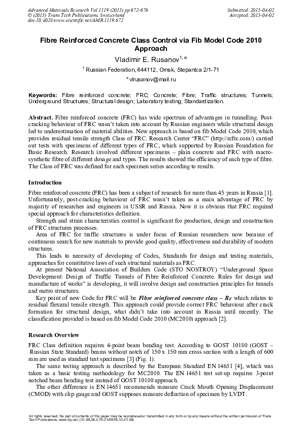  pdf fibre reinforced concrete class control via fib model code 2010