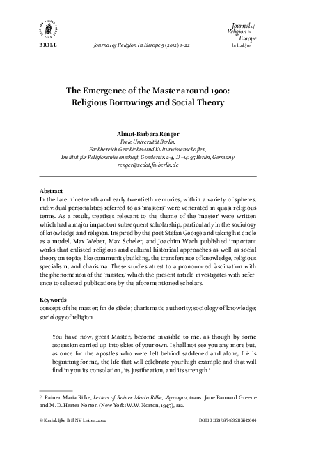 (PDF) The Emergence of the Master around 1900: Religious Borrowings and ...