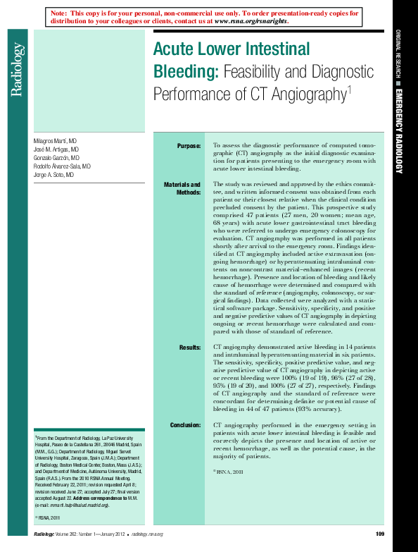 (PDF) Acute Lower Intestinal Bleeding: Feasibility and Diagnostic ...