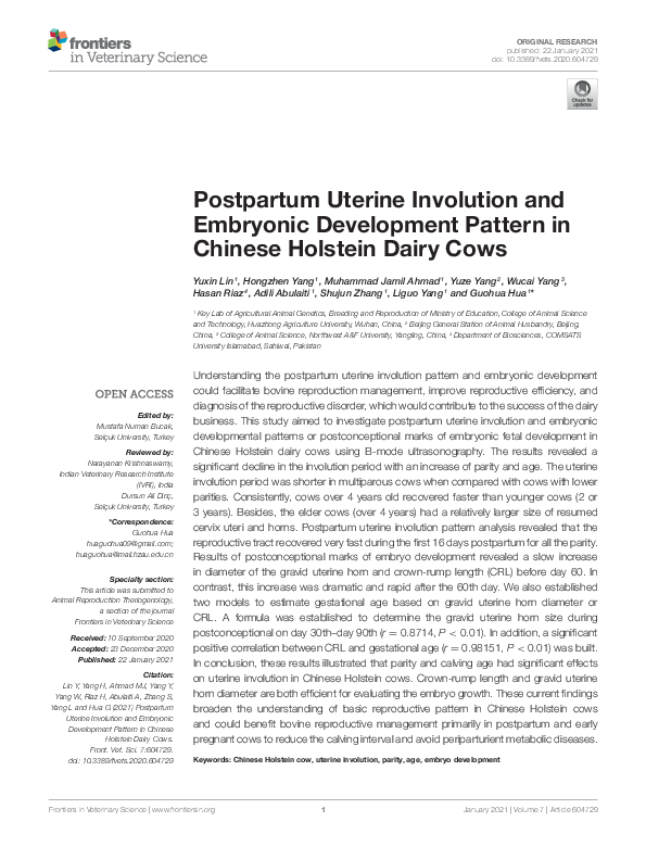 (PDF) Postpartum Uterine Involution and Embryonic Development Pattern ...
