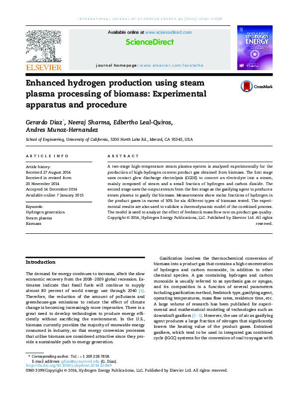 (PDF) Enhanced hydrogen production using steam plasma processing of ...