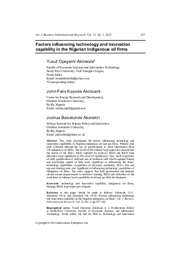 (PDF) Factors influencing technology and innovation capability in the ...