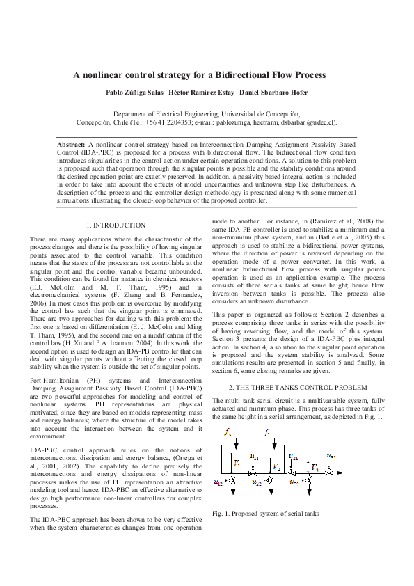 (PDF) A nonlinear control strategy for a bidirectional flow process