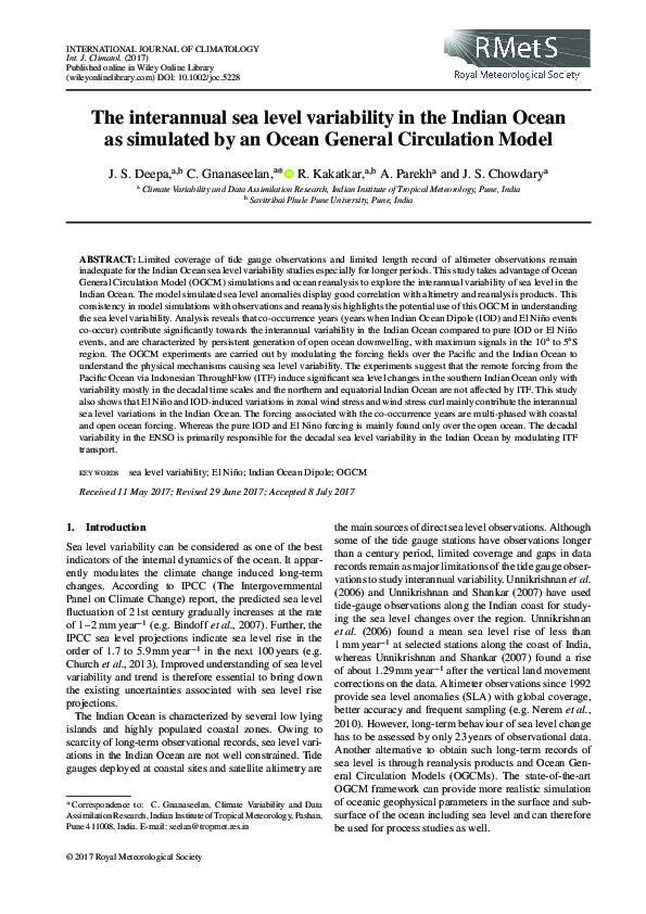 (PDF) The interannual sea level variability in the Indian Ocean as ...
