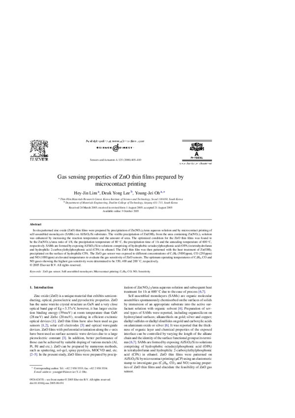 (PDF) Gas sensing properties of ZnO thin films prepared by microcontact ...