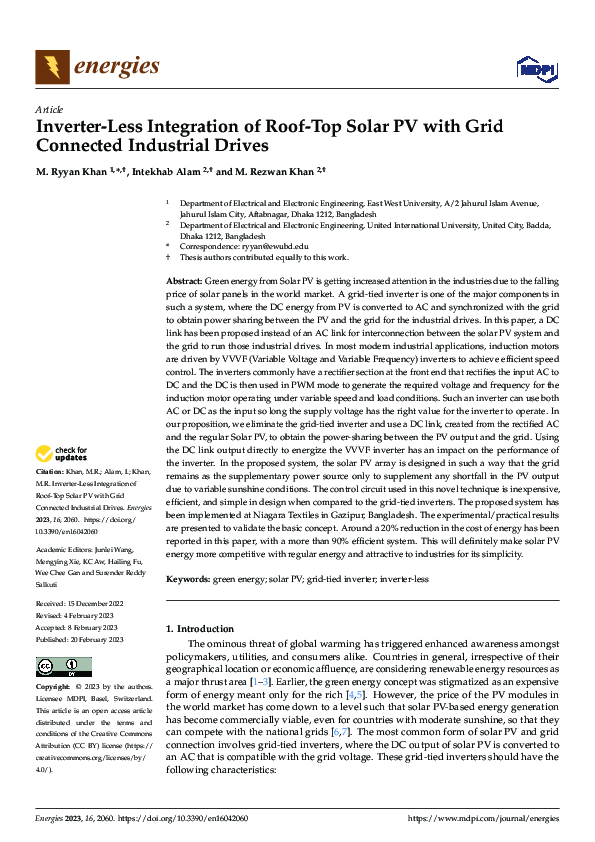 (PDF) Inverter-Less Integration of Roof-Top Solar PV with Grid ...