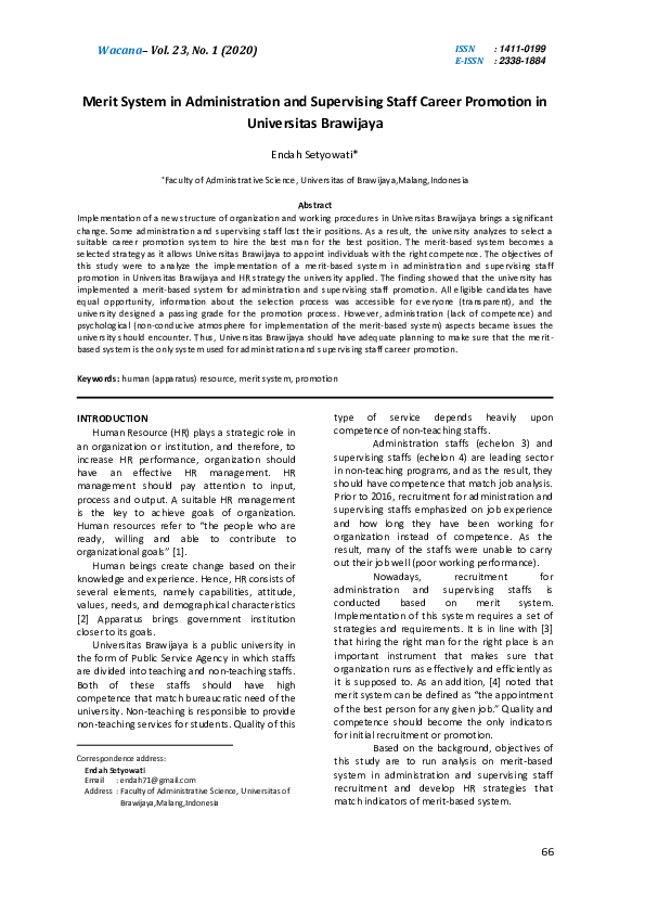 (PDF) Merit System in Administration and Supervising Staff Career ...