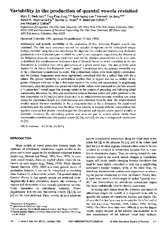 (PDF) Variability in the production of quantal vowels revisited Ashok Krishnamurthy Academia.edu