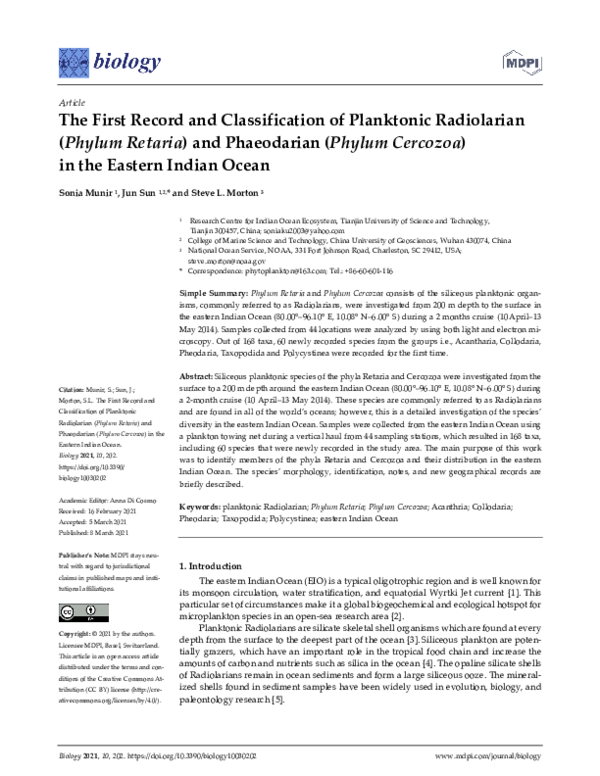 (PDF) The First Record and Classification of Planktonic Radiolarian ...