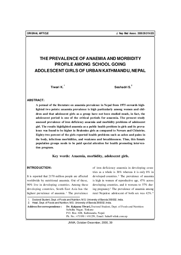 (PDF) The prevalence of anaemia and morbidity profile among school ...
