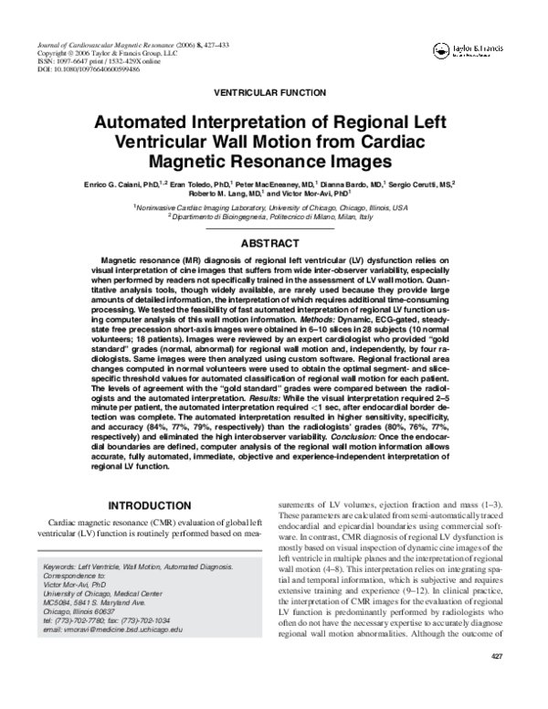 (PDF) Automated Interpretation of Regional Left Ventricular Wall Motion ...