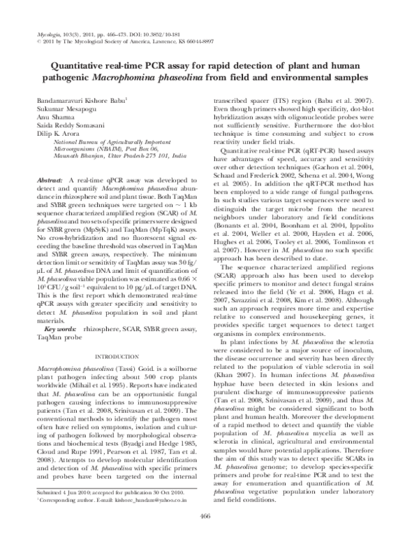 (PDF) Quantitative real-time PCR assay for rapid detection of plant and ...