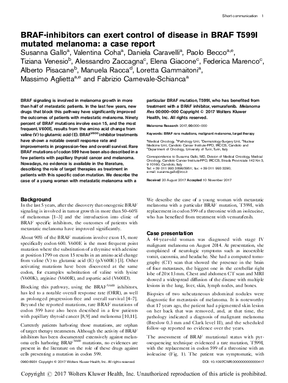(PDF) BRAF-inhibitors can exert control of disease in BRAF T599I ...