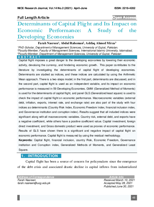 (PDF) Determinants of Capital Flight and Its Impact on Economic ...