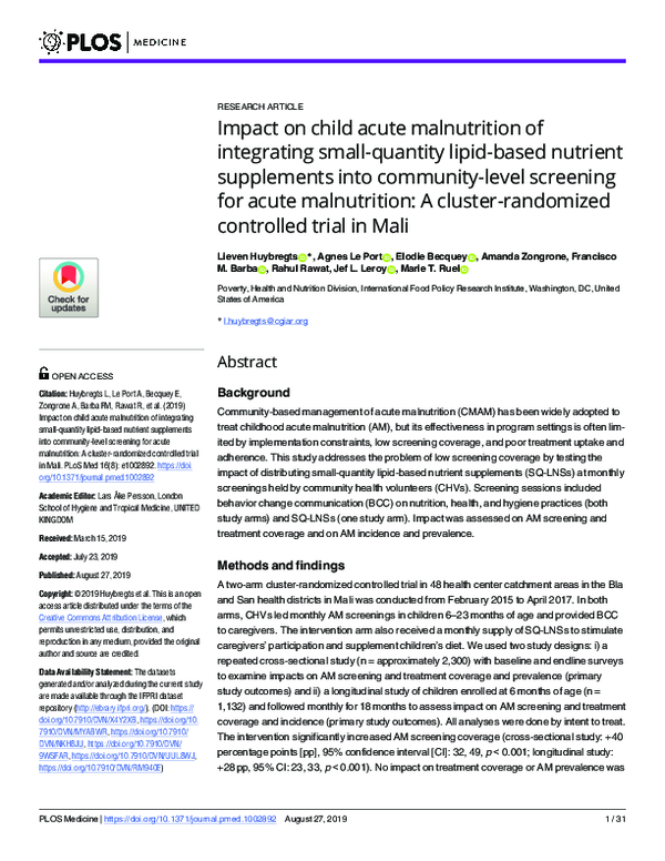 (PDF) Impact on child acute malnutrition of integrating small-quantity ...