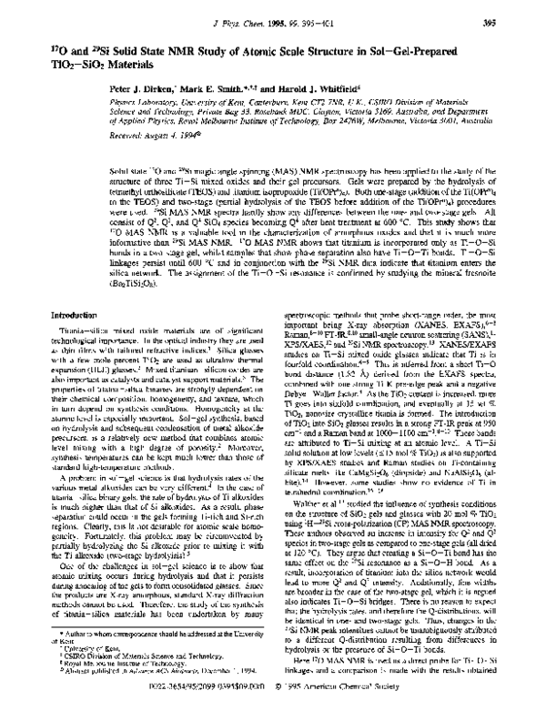(PDF) 17O and 29Si Solid State NMR Study of Atomic Scale Structure in ...