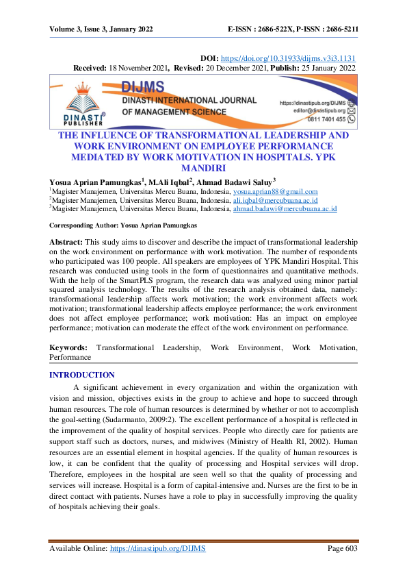 (PDF) The Influence of Transformational Leadership and Work Environment ...