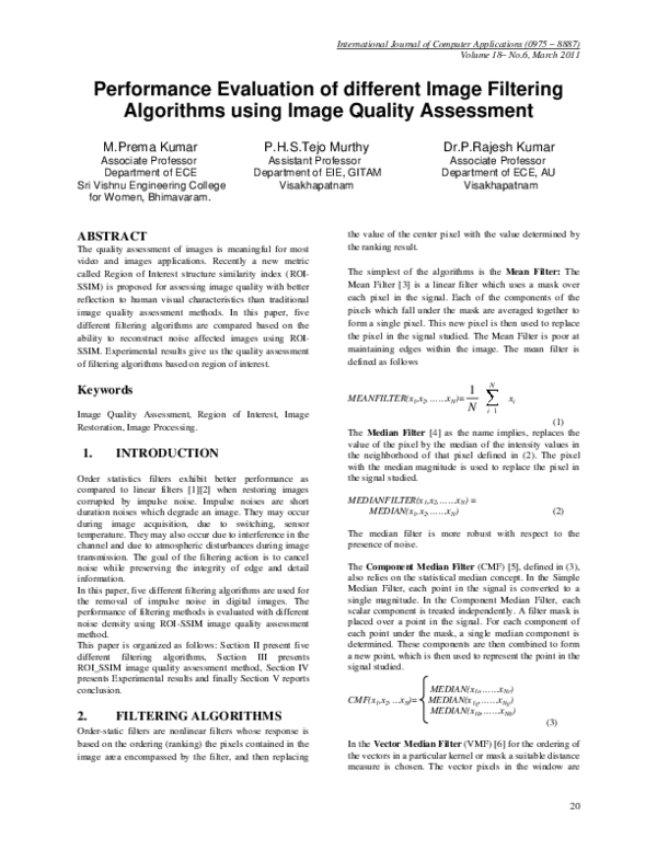 (PDF) Performance Evaluation of different Image Filtering Algorithms ...