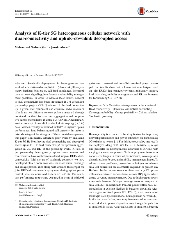 (PDF) Analysis of K-tier 5G heterogeneous cellular network with dual ...