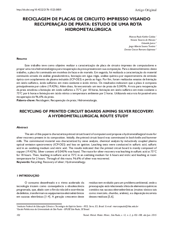 (PDF) Reciclagem De Placas De Circuito Impresso Visando Recuperação De ...