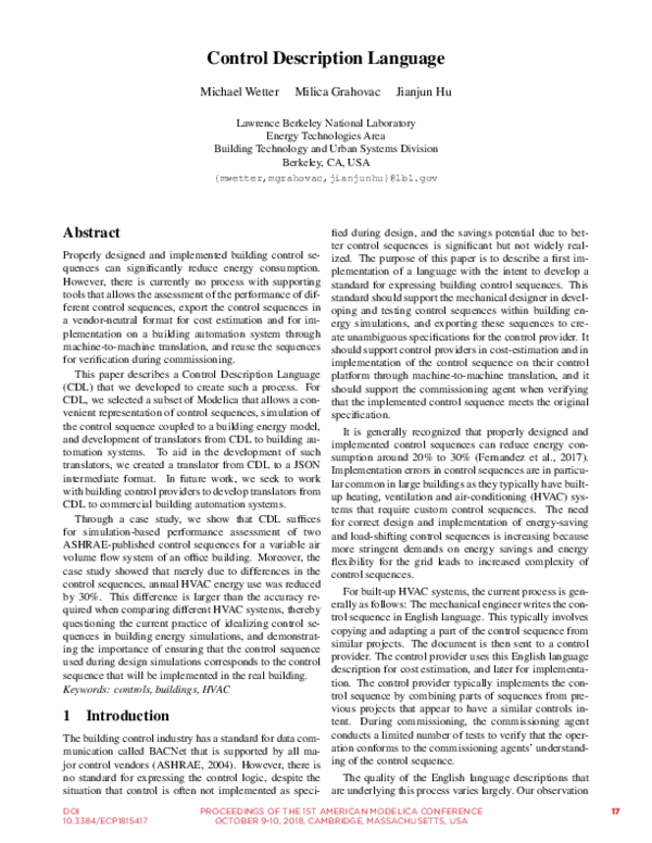 (PDF) Control Description Language | Michael Wetter - Academia.edu