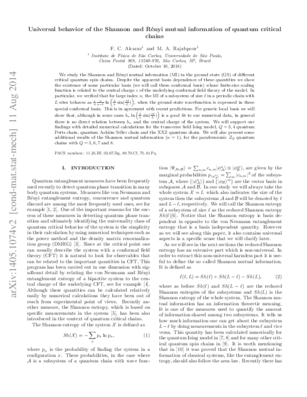 (PDF) Universal behavior of the Shannon and Rényi mutual information of ...