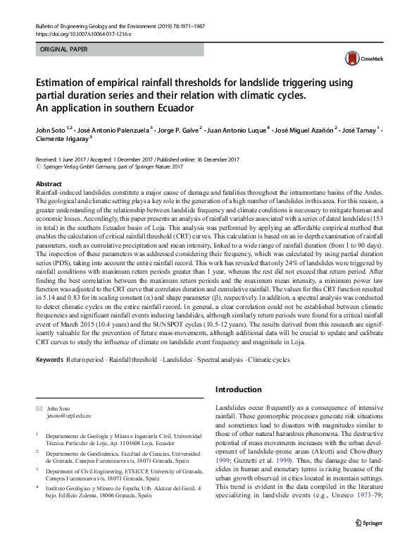 (PDF) Estimation of empirical rainfall thresholds for landslide ...