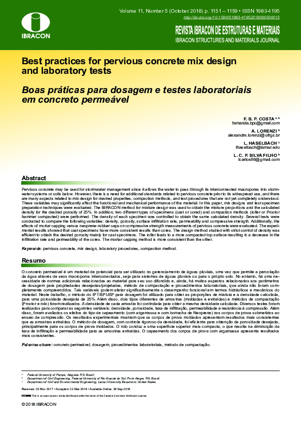 (PDF) Best practices for pervious concrete mix design and laboratory ...
