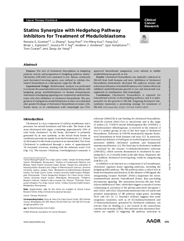 (PDF) Statins Synergize with Hedgehog Pathway Inhibitors for Treatment ...