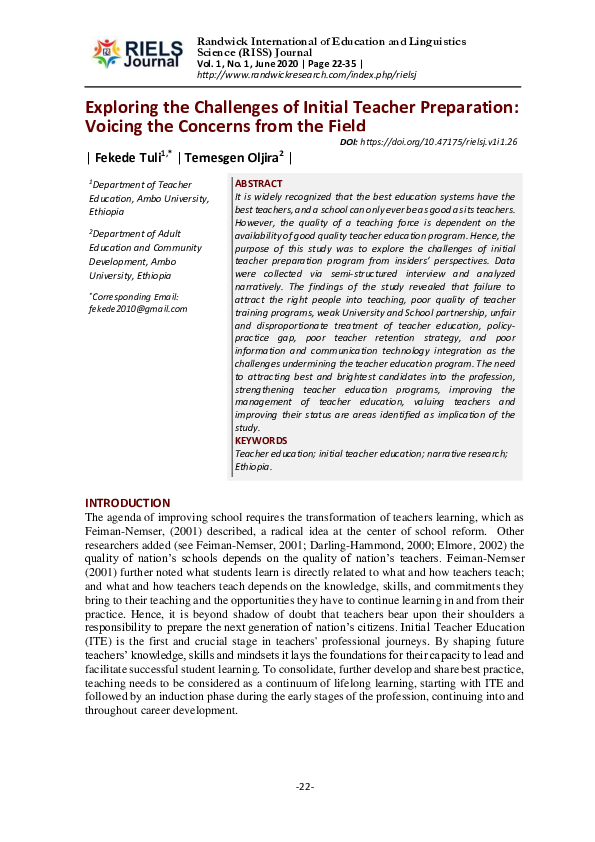 (PDF) Exploring the Challenges of Initial Teacher Preparation: Voicing ...