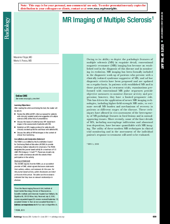 (PDF) MR Imaging of Multiple Sclerosis