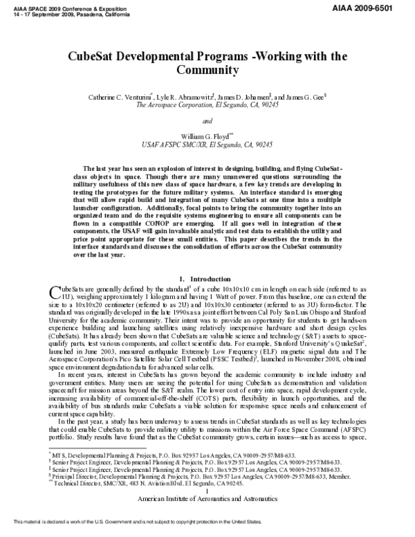 CubeSat Developmental Programs-Working with the Community