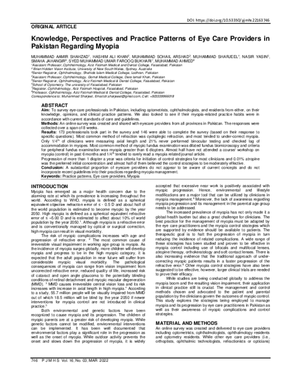 (PDF) Knowledge, Perspectives and Practice Patterns of Eye Care ...