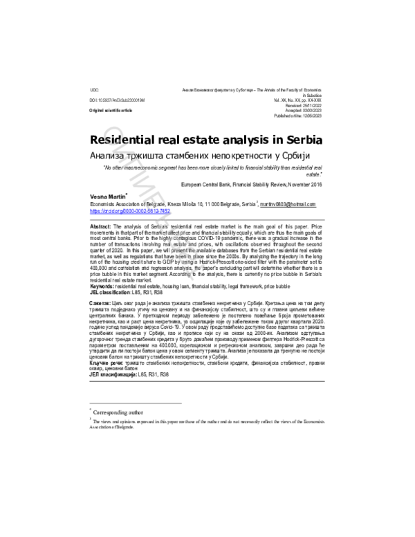 (PDF) Residential real estate analysis in Serbia