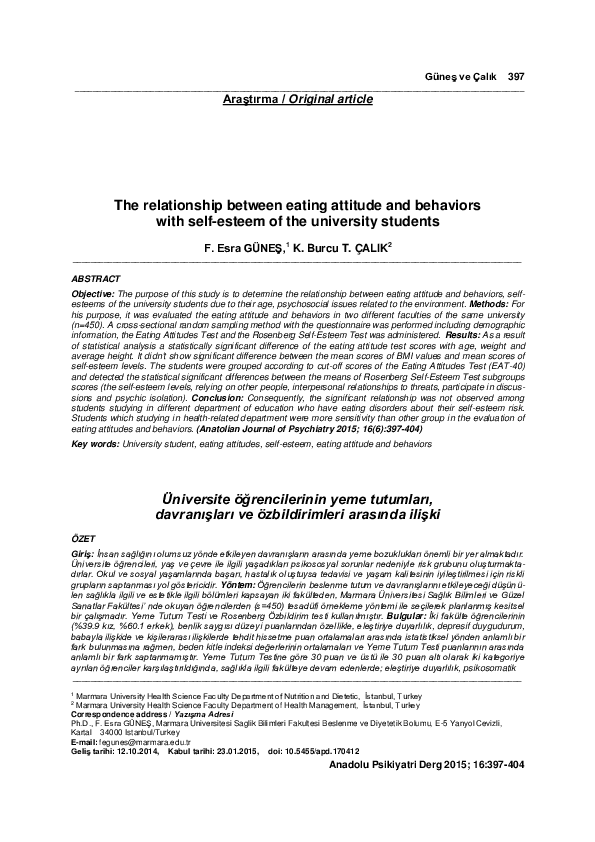 (PDF) The relationship between eating attitude and behaviors with self ...