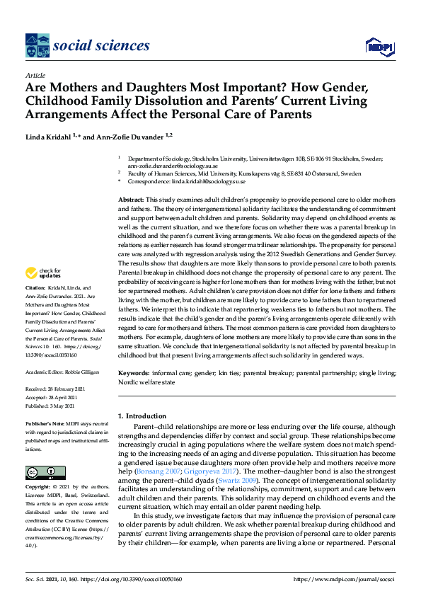(PDF) Are Mothers and Daughters Most Important? How Gender, Childhood ...