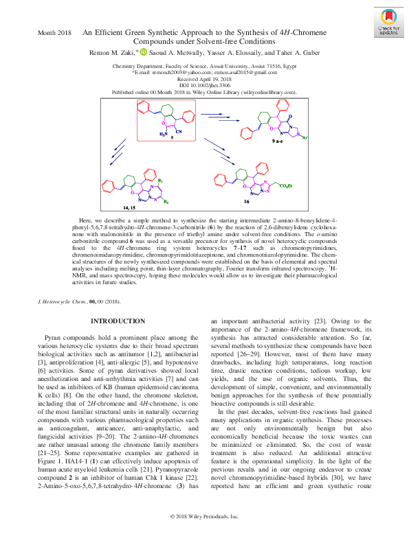 (PDF) An Efficient Green Synthetic Approach to the Synthesis of 4H ...