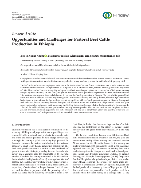 (PDF) Opportunities and Challenges for Pastoral Beef Cattle Production ...