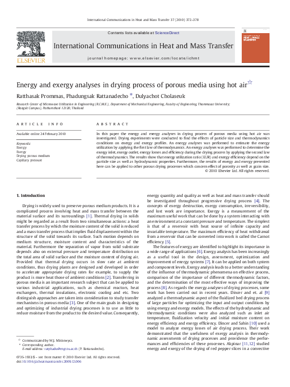 (PDF) Energy and exergy analyses in drying process of porous media ...