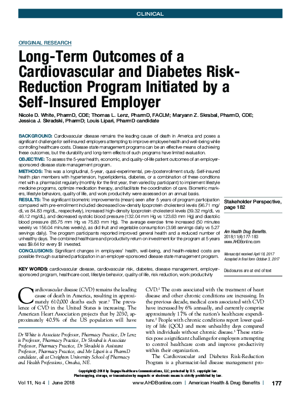 (PDF) Long-Term Outcomes of a Cardiovascular and Diabetes Risk ...