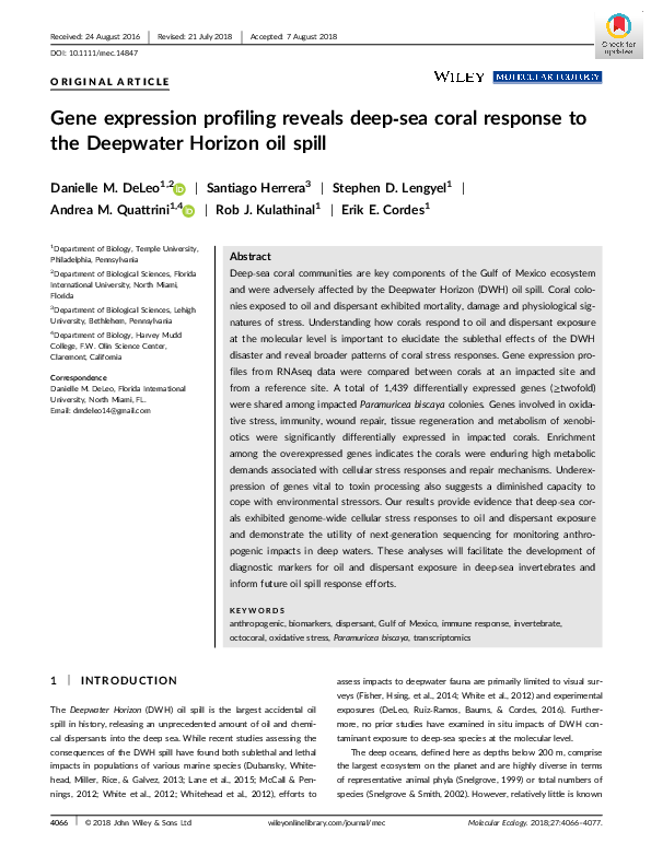 (PDF) Gene expression profiling reveals deep-sea coral response to the ...
