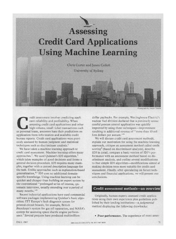 (PDF) Assessing Credit Card Applications Using Machine Learning