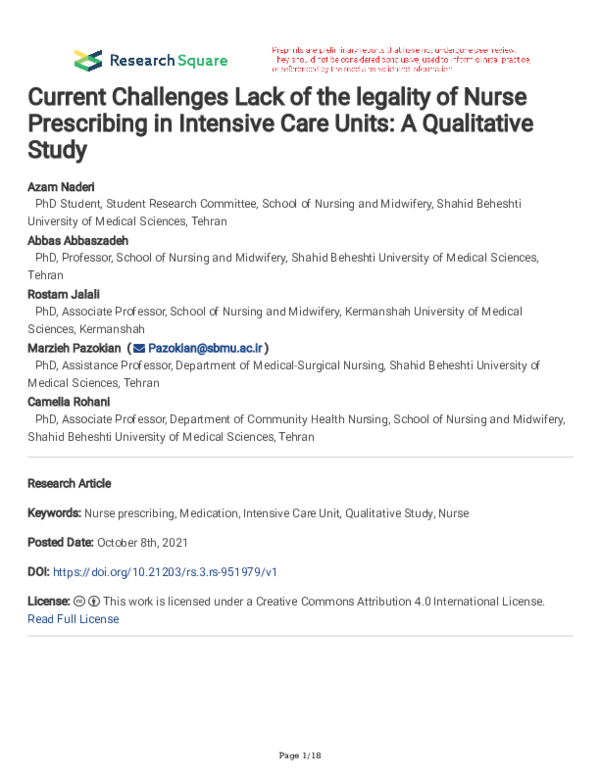 (PDF) Current Challenges Lack of the legality of Nurse Prescribing in ...