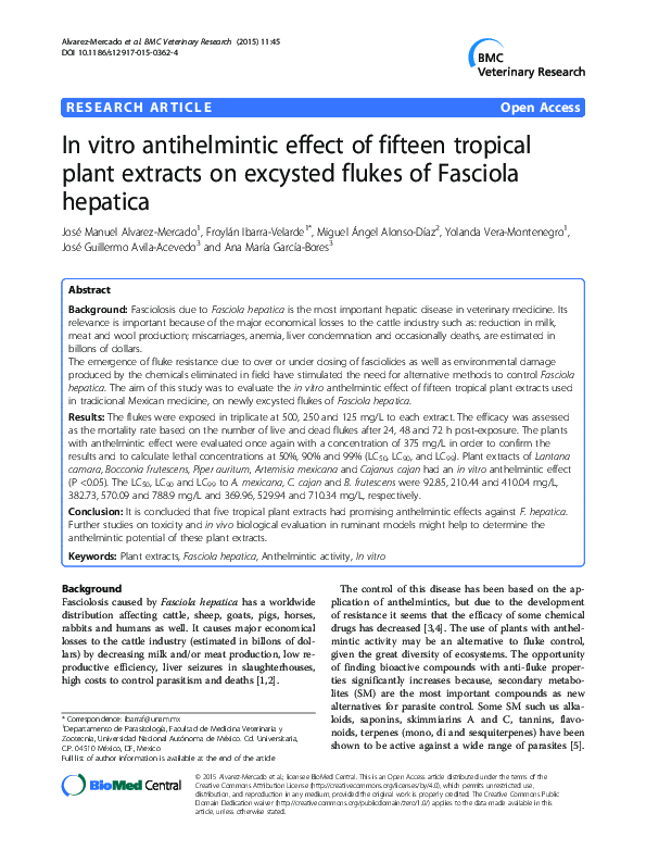 (PDF) In vitro antihelmintic effect of fifteen tropical plant extracts ...