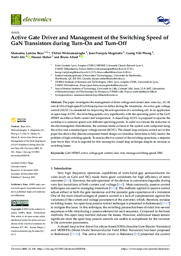 (PDF) Active Gate Driver and Management of the Switching Speed of GaN ...