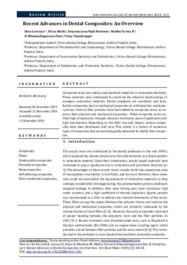 (PDF) Recent Advances in Dental Composites: An Overview