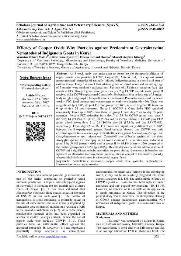 (PDF) Efficacy of Copper Oxide Wire Particles against Predominant